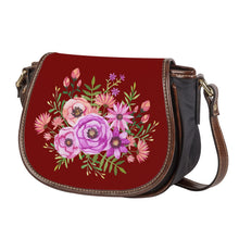 Load image into Gallery viewer, Ti Amo I love you - Exclusive Brand - Dark Burgundy - Fushia Pink &amp; Tony&#39;s Pink Floral Pattern -  Saddle Bag
