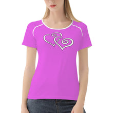 Load image into Gallery viewer, TI Amo I love you - Exclusive Brand - Deep Lavender Magenta - Double White Heart - Women&#39;s T shirt - Sizes XS-2XL
