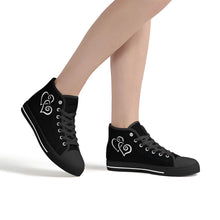 Load image into Gallery viewer, Ti Amo I love you - Exclusive Brand - Black  - Double White Heart High-Top Canvas Shoes - Black Soles
