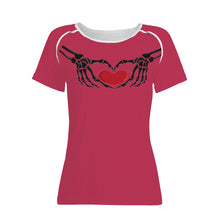 Load image into Gallery viewer, Ti Amo I love you - Exclusive Brand - Viva Magenta - Skeleton Hands with Heart  -Women&#39;s T shirt - Sizes XS-2XL
