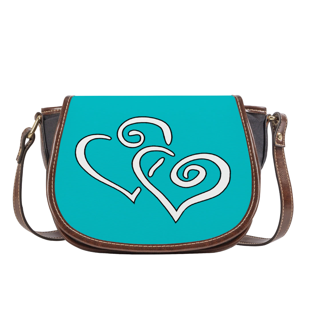 Ti Amo I love you - Exclusive Brand - Vivid Cyan (Robin's Egg Blue)- Double White Heart - Saddle Bag