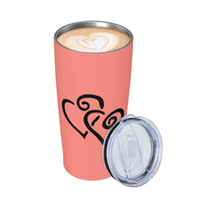 Load image into Gallery viewer, Ti Amo I love you - Exclusive Brand - Coral Pink - Double Black Heart - 20oz Stainless Steel Straw Lid Cup
