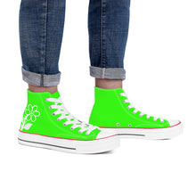 Load image into Gallery viewer, Ti Amo I love you - Exclusive Brand - Florescent Green - White Daisy - High Top Canvas Shoes - White  Soles
