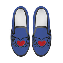 Load image into Gallery viewer, Ti Amo I love you - Exclusive Brand - Chambray Blue - Skeleton Hands with Heart - Kids Slip-on shoes - Black Soles
