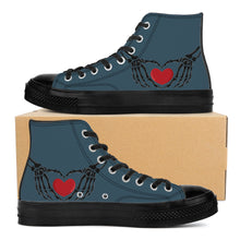 Load image into Gallery viewer, Ti Amo I love you - Exclusive Brand - Fiord - Skeleton Hands with Heart - High Top Canvas Shoes - Black  Soles
