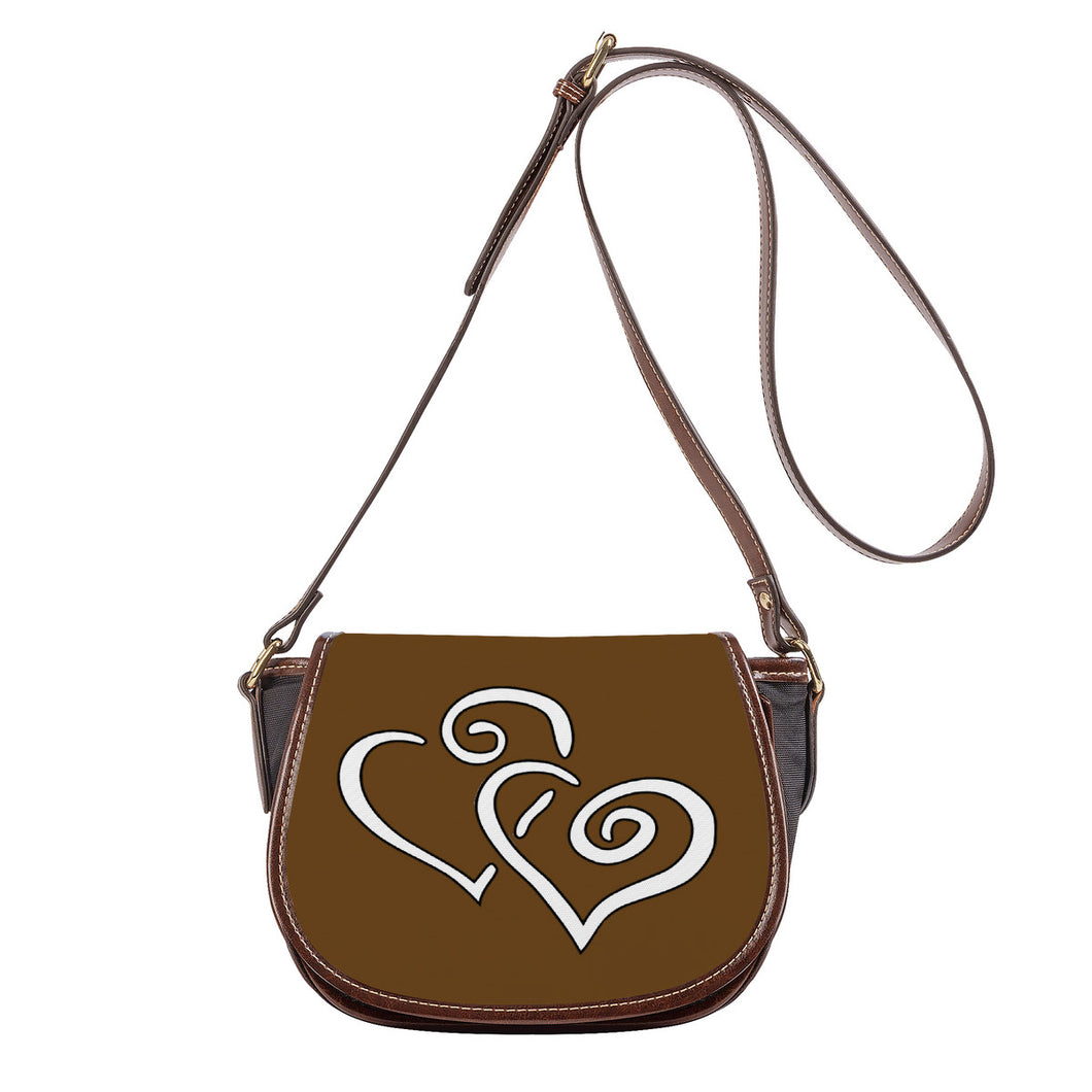 Ti Amo I love you - Exclusive Brand - Sepia - Double White Heart - Saddle Bag