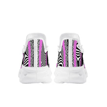 Load image into Gallery viewer, Ti Amo I love you - Exclusive Brand - Deep Lavender Magenta &amp; Zebra Stripes &amp; Black &amp; White Wavy Stripes Mashup - Mens / Womens - Flex Control Sneakers- White Soles
