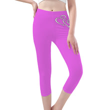 Load image into Gallery viewer, Ti Amo I love you -Exclusive Brand - Deep Lavender Magenta - Double White Heart - Womens / Teen Girls / Womens Plus Size - Capri Yoga Leggings - Sizes XS-3XL
