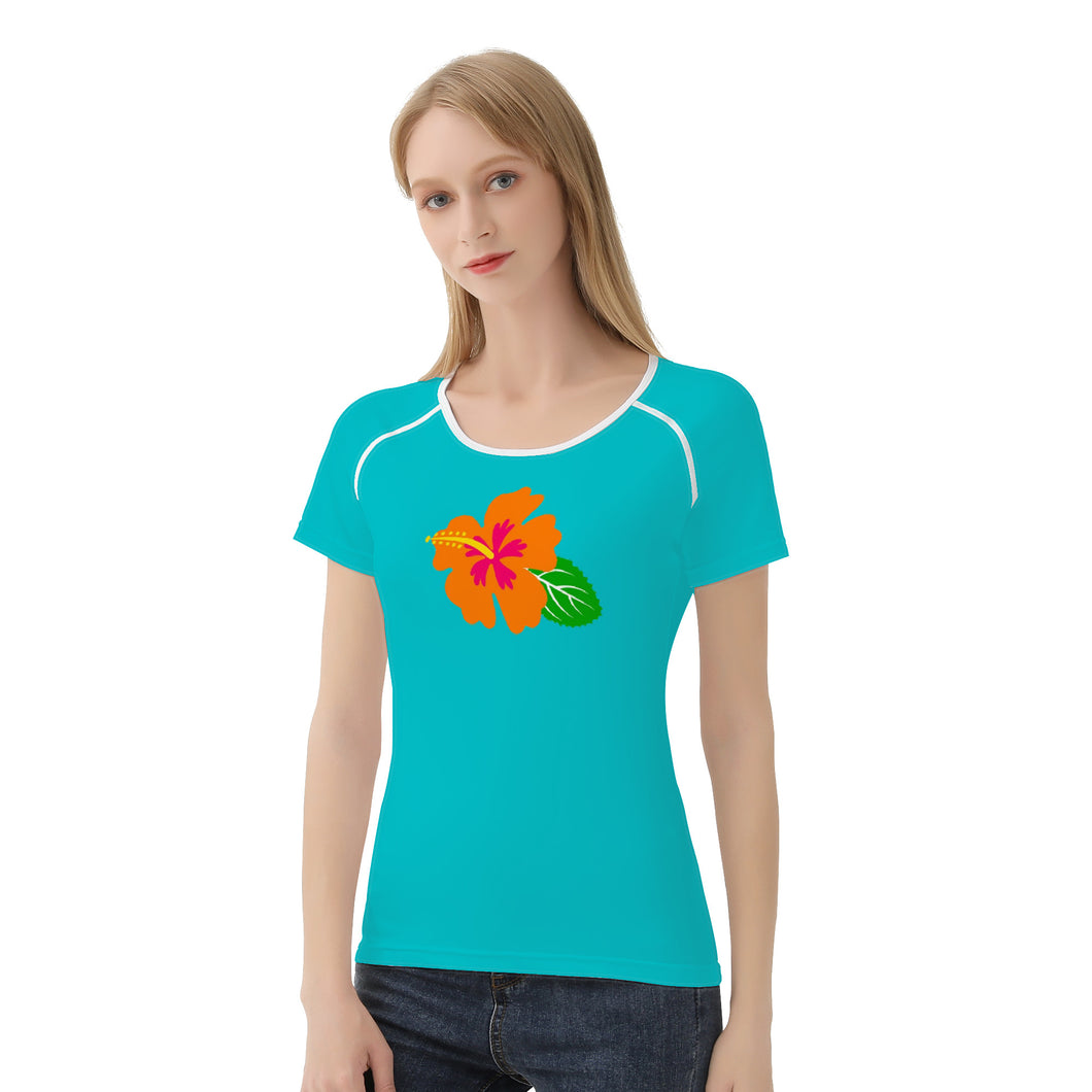 Ti Amo I love you - Exclusive Brand - Vivid Cyan (Robin's Egg Blue) - Hawaiian Flower - Women's T shirt - Sizes XS-2XL