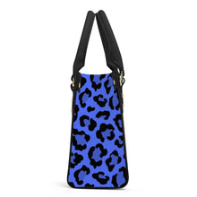 Load image into Gallery viewer, Ti Amo I love you - Exclusive Brand - Blueberry 2 with Obscure Royal Blue Leopard Spots - Luxury Womens PU Tote Bag - Black Straps
