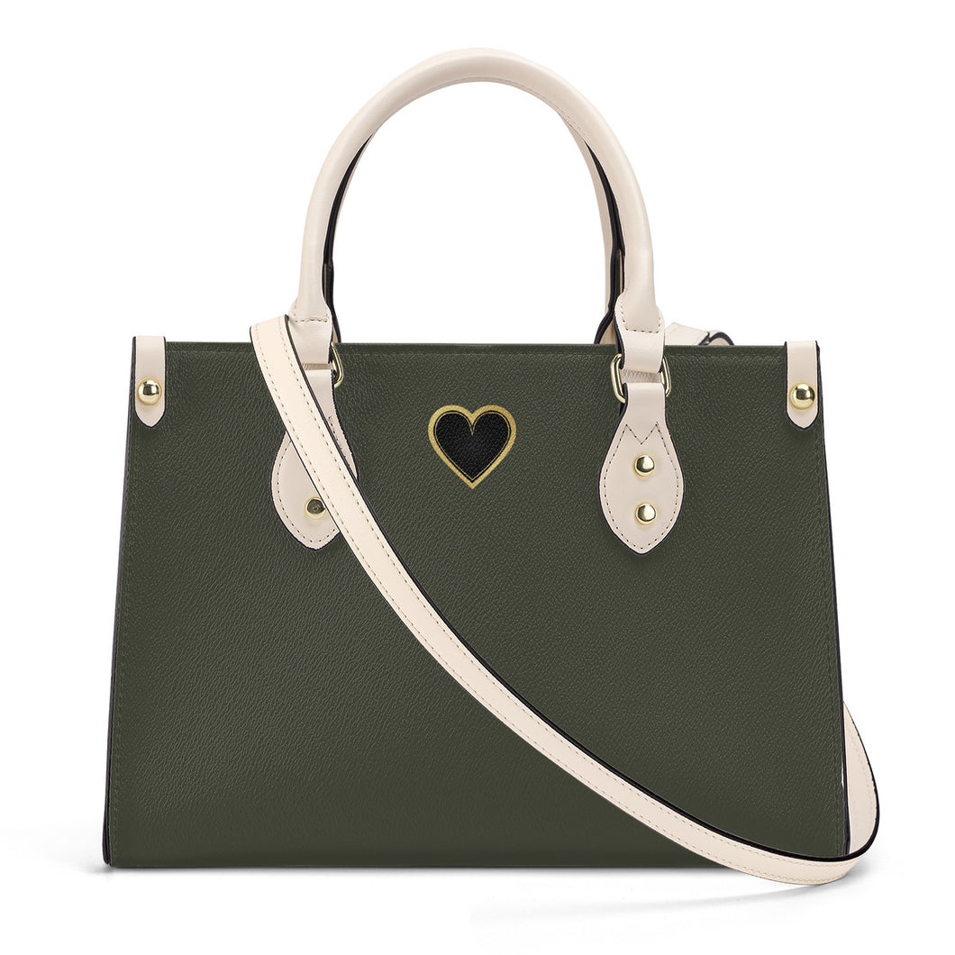 Ti Amo I love you - Exclusive Brand - Rifle Green - Luxury Womens PU Tote Bag - Cream Straps