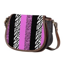 Load image into Gallery viewer, Ti Amo I love you - Exclusive Brand -Deep Lavender Magenta &amp; Zebra Stripes - Saddle Bag
