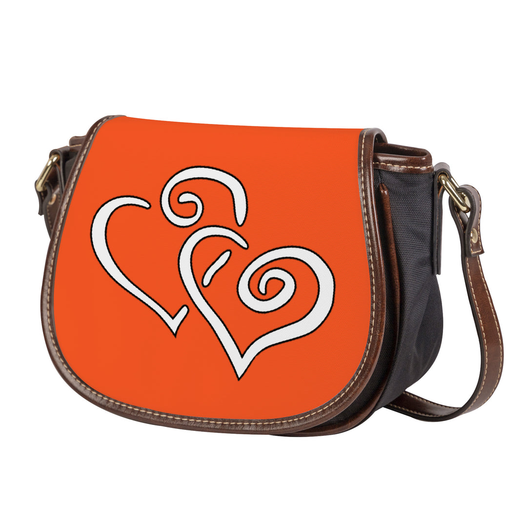 Ti Amo I love you - Exclusive Brand - Orange - Double White Heart - Saddle Bag