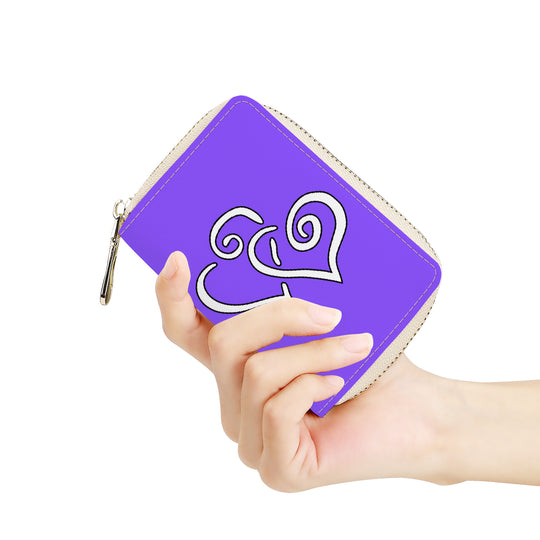 Ti Amo I love you - Exclusive Brand - Light Purple - Double White Heart - PU Leather - Zipper Card Holder
