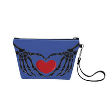 Load image into Gallery viewer, Ti Amo I love you - Exclusive Brand - Chambray Blue - Skeleton Hands with Heart - Sling Cosmetic Bag
