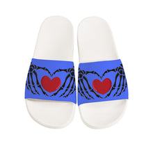 Load image into Gallery viewer, Ti Amo I love you - Exclusive Brand - Neon Blue - Skeleton Hands with Heart -  Slide Sandals - White Soles
