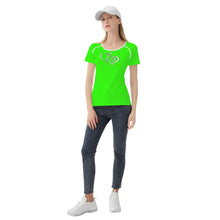 Load image into Gallery viewer, TI Amo I love you - Exclusive Brand - Florescent Green - Double White Heart - Women&#39;s T shirt
