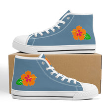 Load image into Gallery viewer, Ti Amo I love you - Exclusive Brand  - Grayish Blue - Hawaiian Flower  - High-Top Canvas Shoes - White Soles
