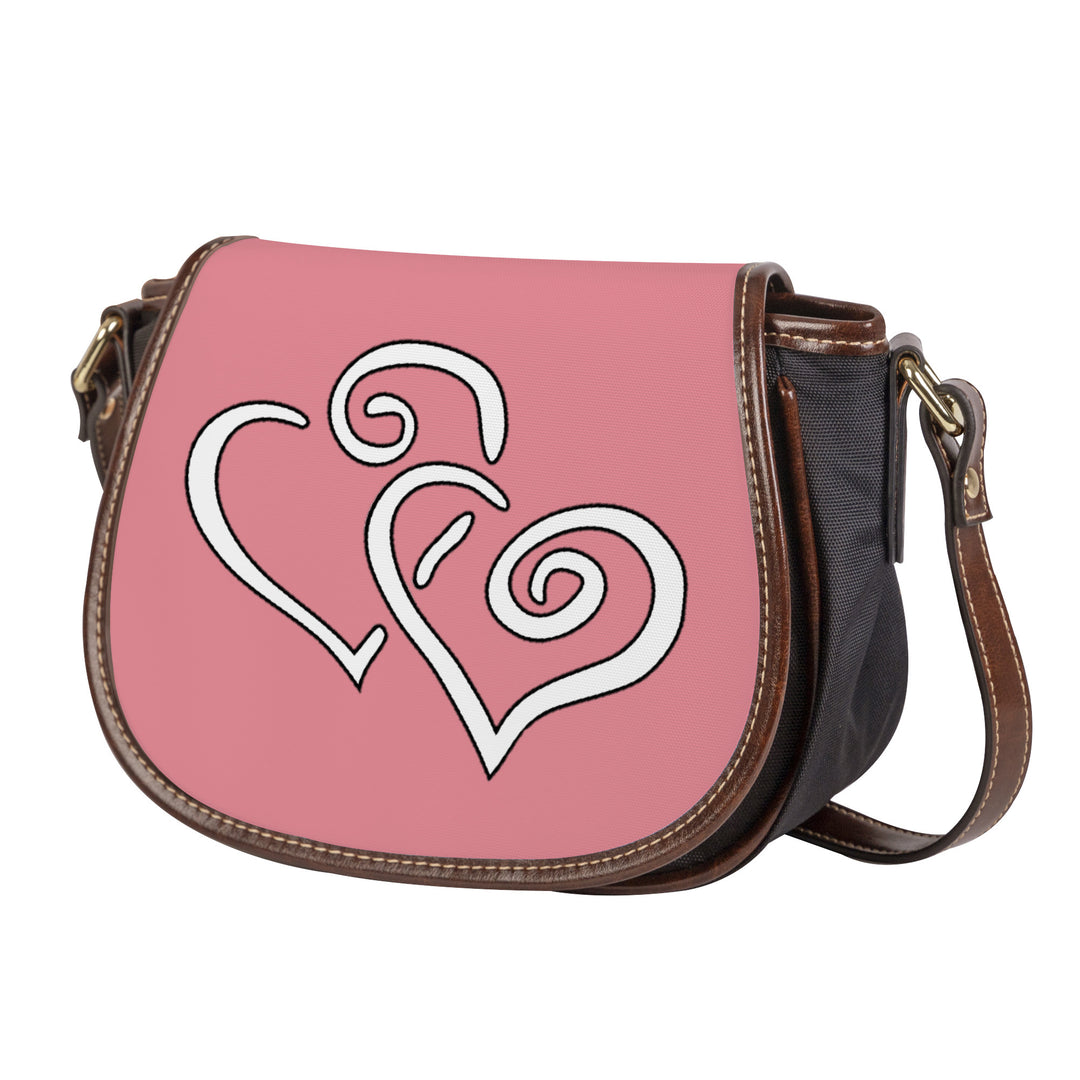 Ti Amo I love you - Exclusive Brand - Sea Pink - Double White Heart - Saddle Bag