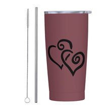 Load image into Gallery viewer, Ti Amo I love you - Exclusive Brand - Loganberry - Double Black Heart - 20oz Stainless Steel Straw Lid Cup
