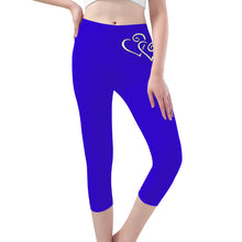 Load image into Gallery viewer, Ti Amo I love you - Exclusive Brand - Violet Blue - Double White Heart - Womens / Teen Girls / Womens Plus Size - Capri Yoga Leggings - Sizes XS-3XL
