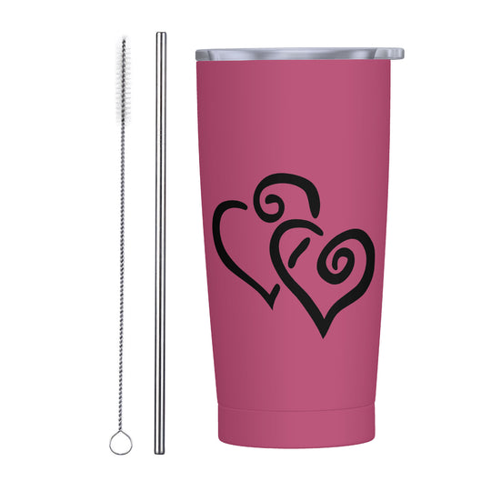 Ti Amo I love you - Exclusive Brand - Irresistible - Double Black Heart - 20oz Stainless Steel Straw Lid Cup