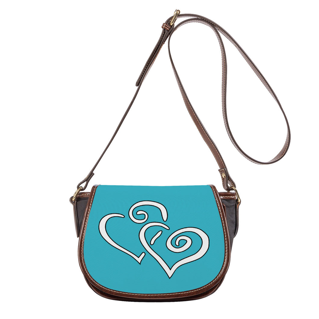 Ti Amo I love you - Exclusive Brand - Macaw Blue Geeen - Double White Heart - Saddle Bag