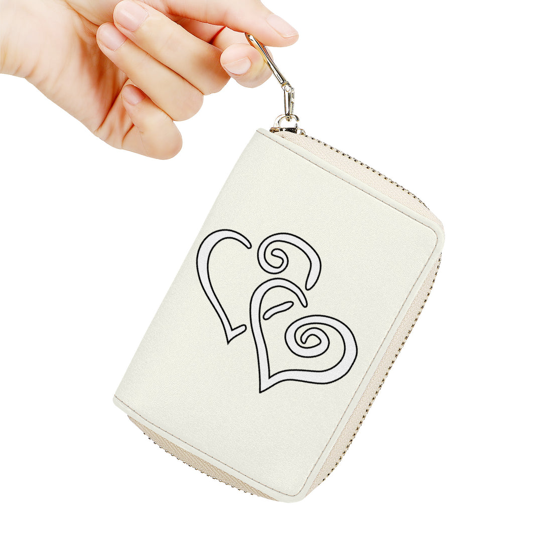 Ti Amo I love you - Exclusive Brand - Ivory - Double White Heart - PU Leather - Zipper Card Holder
