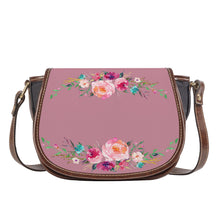 Load image into Gallery viewer, Ti Amo I love you - Exclusive Brand - Puce - Front &amp; Top Floral Swag - Saddle Bag
