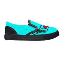 Load image into Gallery viewer, Ti Amo I love you - Exclusive Brand - Aqua / Cyan - Skeleton Hands with Heart - Kids Slip-on shoes - Black Soles
