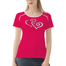 Load image into Gallery viewer, TI Amo I love you - Exclusive Brand - Bright Hot Pink - Double White Heart - Women&#39;s T Shirt - Sizes XS-2XL
