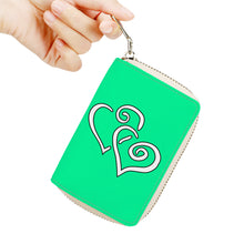 Load image into Gallery viewer, Ti Amo I love you - Exclusive Brand - Medium Spring Green - Double White Heart - PU Leather - Zipper Card Holder
