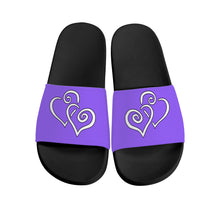 Load image into Gallery viewer, Ti Amo I love you- Exclusive Brand - Heliotrope 3 - Double White Heart - Slide Sandals - Black Soles
