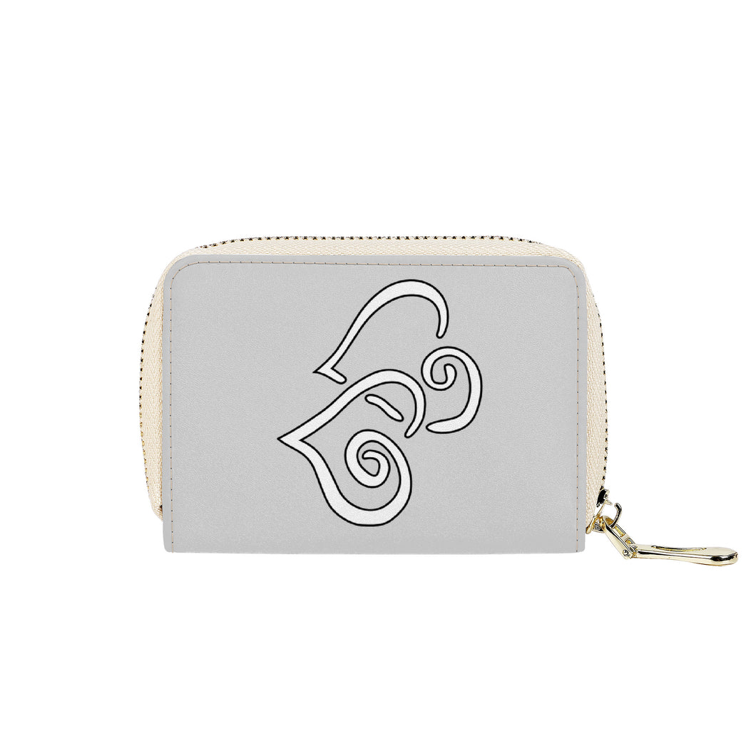 Ti Amo I love you - Exclusive Brand - Alto Gray - Double White Heart - PU Leather - Zipper Card Holder