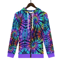 Load image into Gallery viewer, Ti Amo I love you - Exclusive Brand - Blue Zodiac, Curious Blue, Malachite, Purple Heart Tie-Dye - with Heliotrope 3 Hem -  Women&#39;s Zip Hoodie - Sozes XS-4XL
