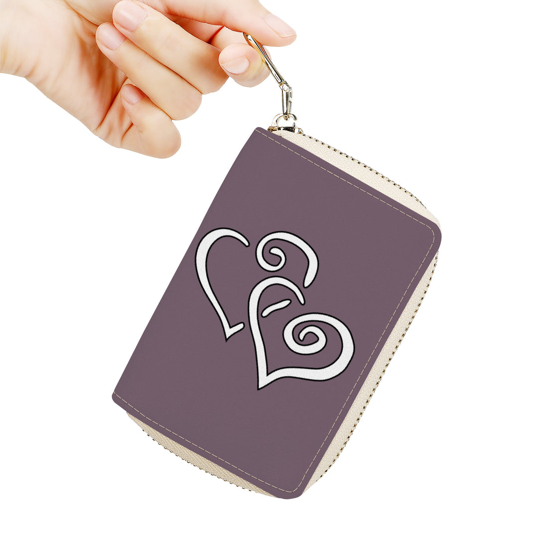 Ti Amo I love you - Exclusive Brand - Falcon - Double White Heart - PU Leather - Zipper Card Holder