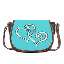 Load image into Gallery viewer, Ti Amo I love you - Exclusive Brand - Medium Turquoise Blue - Double White Heart - Saddle Bag
