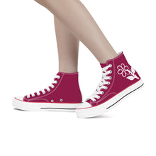 Load image into Gallery viewer, Ti Amo I love you - Exclusive Brand - Berry - White Daisy - High Top Canvas Shoes - White  Soles
