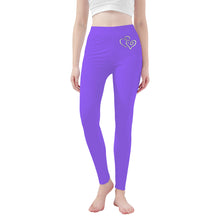 Load image into Gallery viewer, Ti Amo I love you - Exclusive Brand - Heliotrope 3 - Double White Heart - Womens / Teen Girls  / Womens Plus Size  - Yoga Leggings - Sizes XS-3XL
