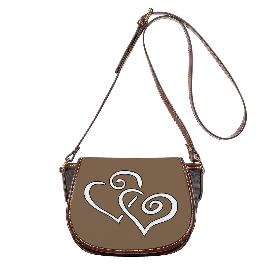 Ti Amo I love you - Exclusive Brand - Pastel Brown - Double White Heart - Saddle Bag