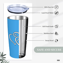 Load image into Gallery viewer, Ti Amo I love you - Exclusive Brand - Picton Blue 2 - Double White Heart - 20oz Stainless Steel Straw Lid Cup
