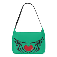 Load image into Gallery viewer, Ti Amo I love you - Exclusive Brand - Drake’s Neck Green - Skeleton Heart Hands  -  Journey Computer Shoulder Bag
