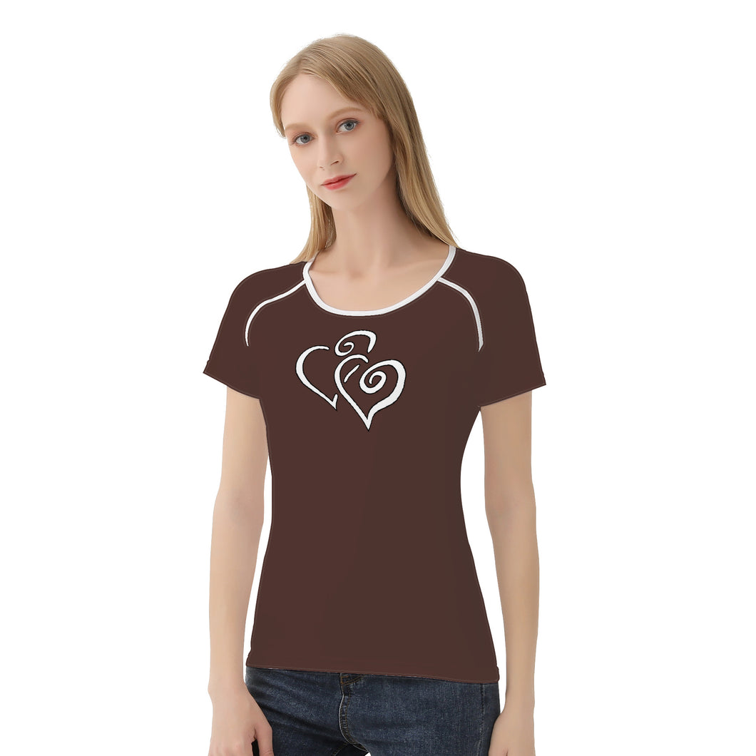 TI Amo I love you - Exclusive Brand - American Mahogany - Double White Heart - Women's T shirt