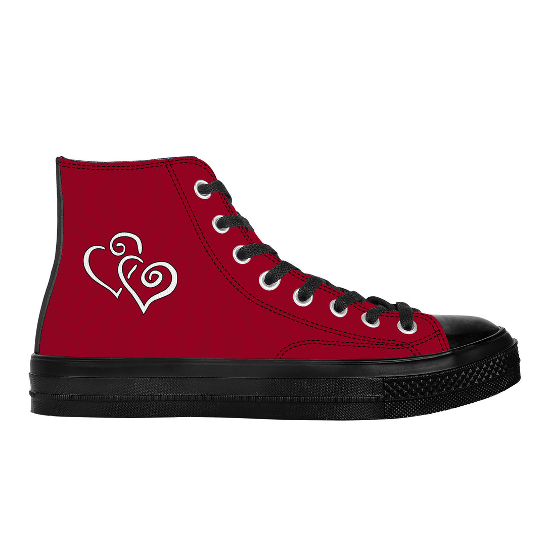 Ti Amo I love you - Christmas Candy - Double White Heart - High Top Canvas Shoes - Black  Soles