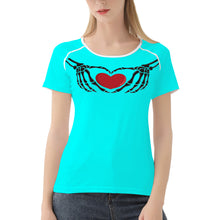 Load image into Gallery viewer, Ti Amo I love you - Exclusive Brand  - Aqua / Cyan - Skeleton Hands with Heart  -Women&#39;s T shirt
