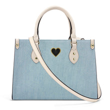 Load image into Gallery viewer, Ti Amo I love you - Exclusive Brand - Powder Blue Denim - Luxury Womens PU Tote Bag - Cream Straps
