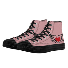 Load image into Gallery viewer, Ti Amo I love you - Exclusive Brand - Oriental Pink - Skeleton Hands with Heart - High Top Canvas Shoes - Black Soles
