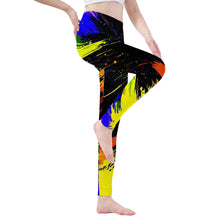 Load image into Gallery viewer, Ti Amo I love you  - Exclusive Brand  - Black with Ultramarine, Bitter Lemon, Tia Maia &amp; Indochine Paint Stripes -  Yoga Leggings
