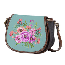 Load image into Gallery viewer, Ti Amo I love you - Exclusive Brand - Shadow Green 2 - Pink Floral Pattern -  Saddle Bag
