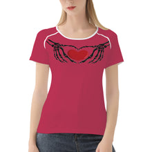 Load image into Gallery viewer, Ti Amo I love you - Exclusive Brand - Viva Magenta - Skeleton Hands with Heart  -Women&#39;s T shirt - Sizes XS-2XL
